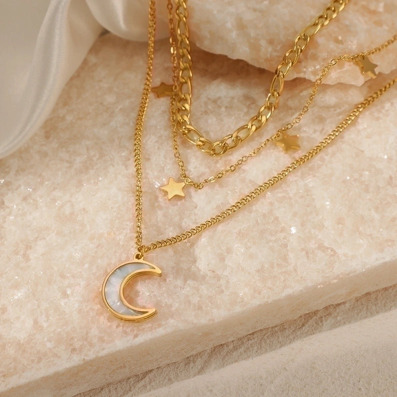 Mode Étoile Lune Acier Inoxydable Titane Acier Placage Pendentif Collier 1 Pièce