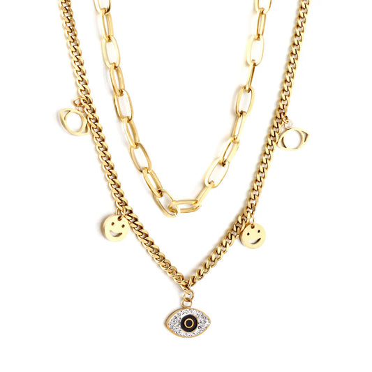 Mixed Color Diamond Accessories Double Chain Necklace