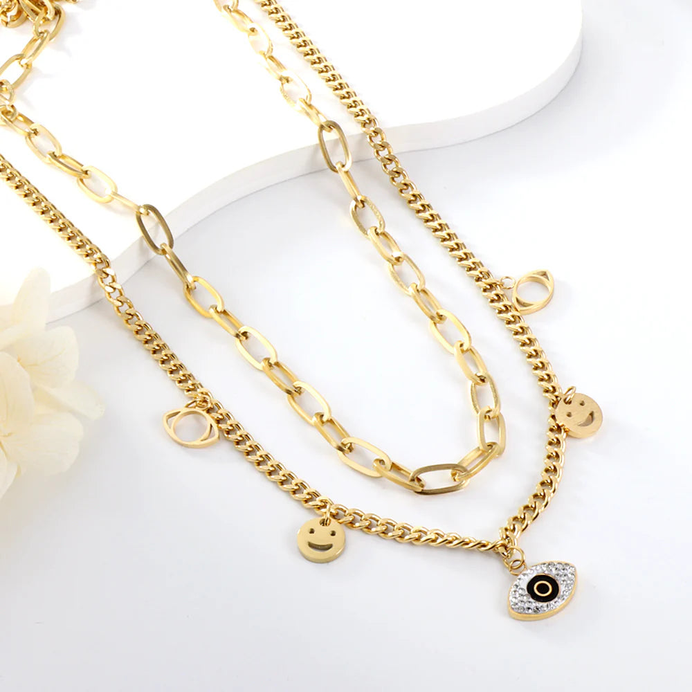 Mixed Color Diamond Accessories Double Chain Necklace