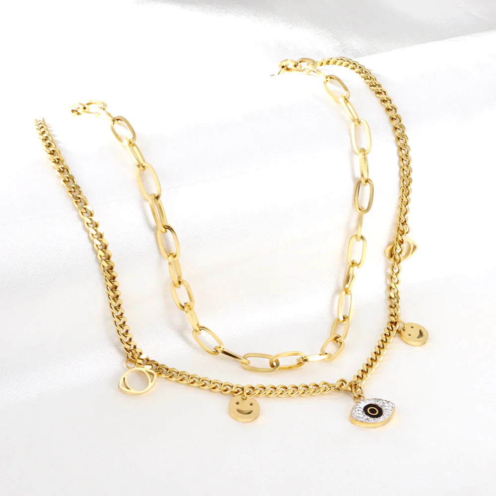 Mixed Color Diamond Accessories Double Chain Necklace