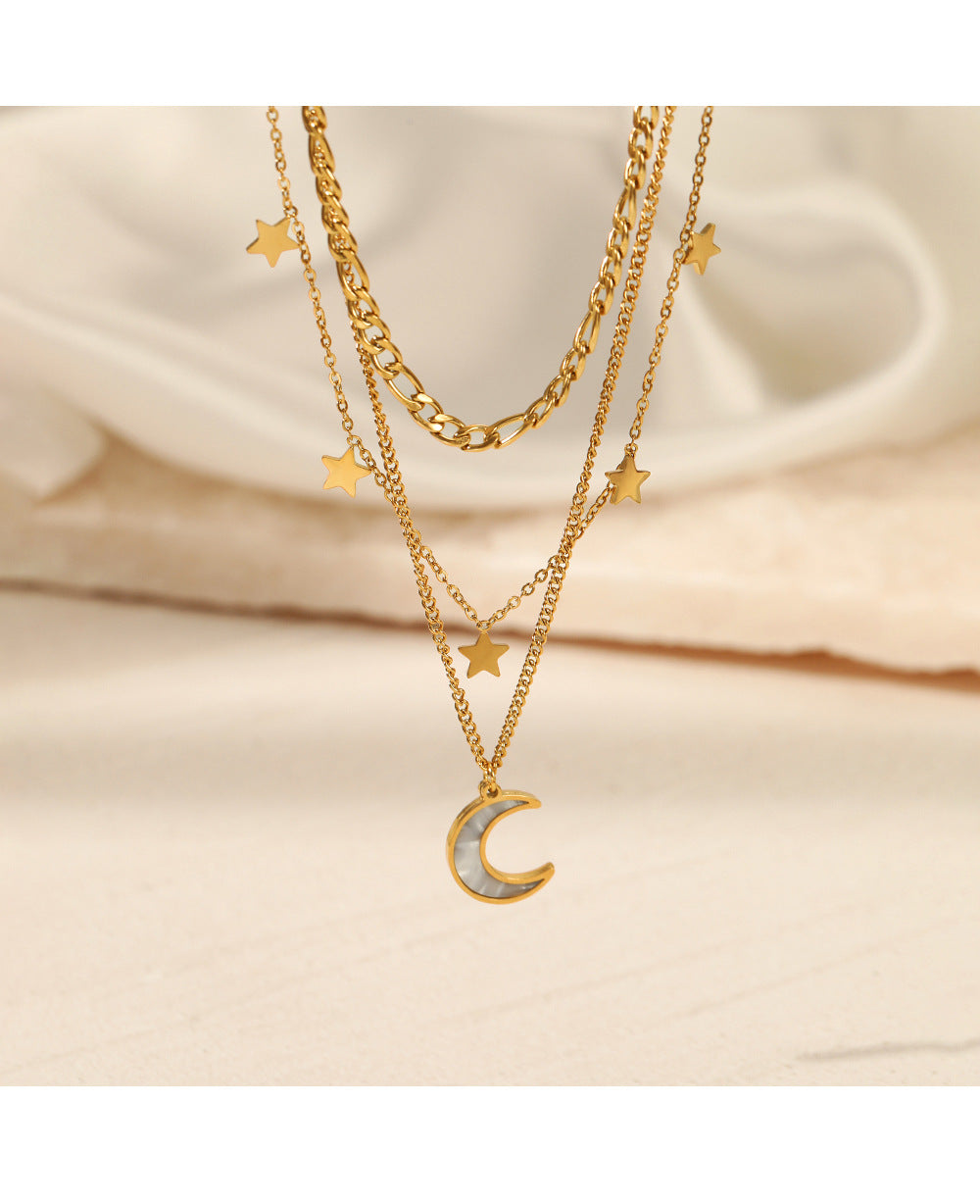 Mode Étoile Lune Acier Inoxydable Titane Acier Placage Pendentif Collier 1 Pièce